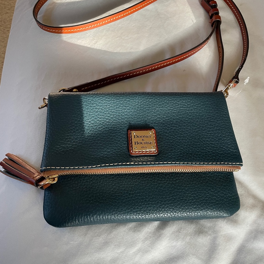 NWOT Dooney & Bourke Pebble Grain Foldover Zip Crossbody Shoulder Bag  TEAL